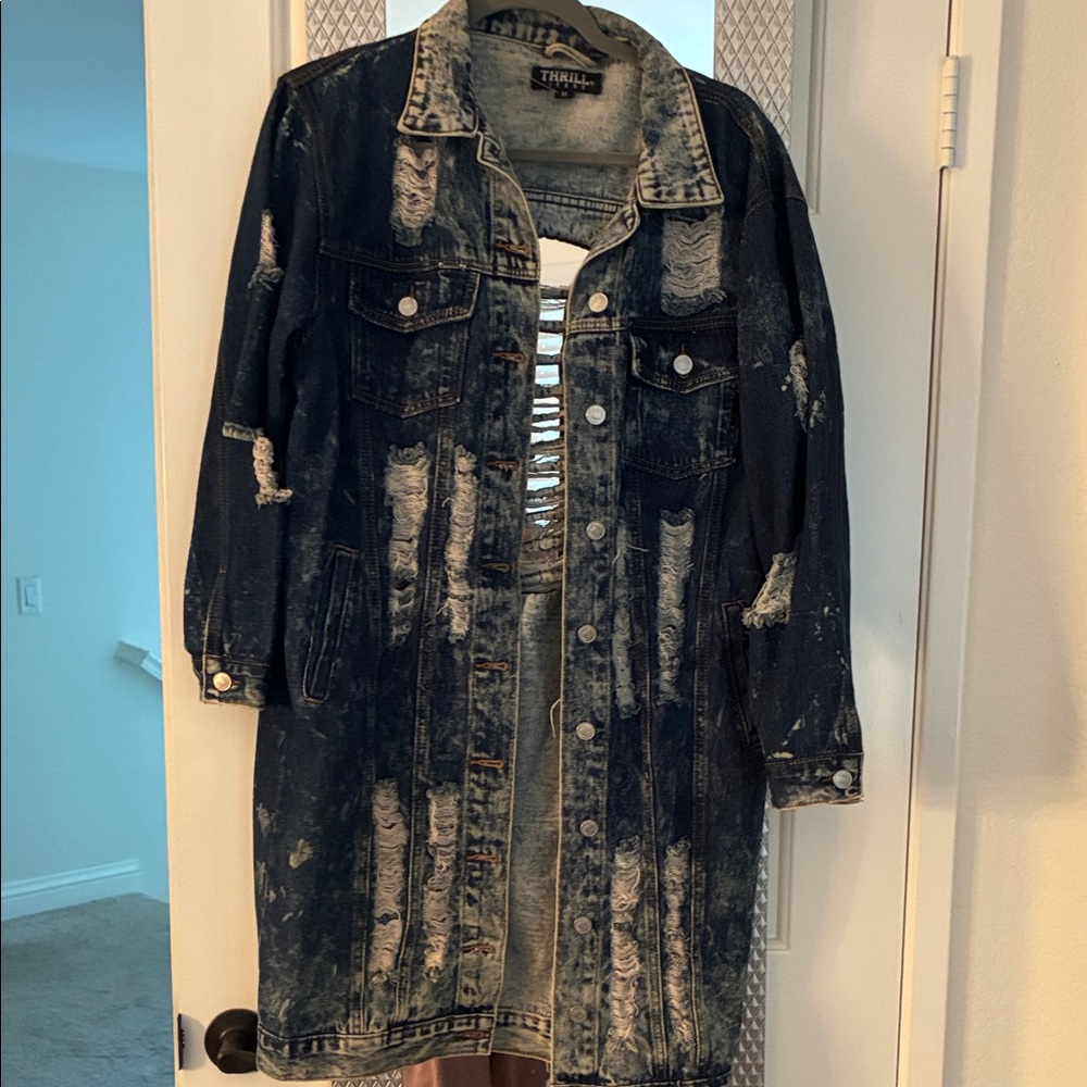 Thrill Dark Blue Distressed Jean Jacket